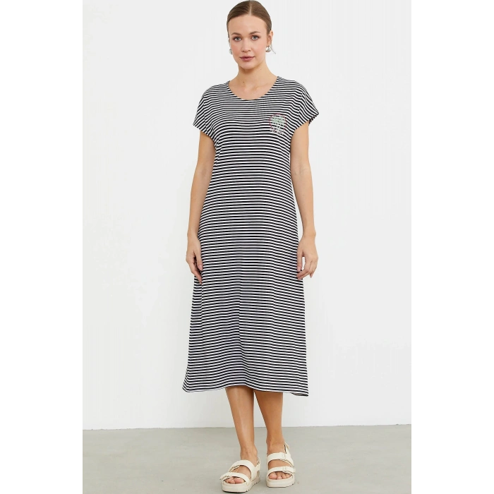 Sementa 77489 Nakış Detaylı Marine Penye Elbise