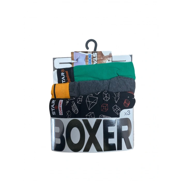 Star 105 Desenli Jakar Erkek  3lü Kemer Boxer
