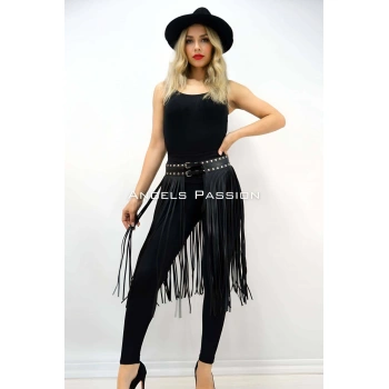 5 Mm Püsküllü Şık Deri Etek, Diz Altı Püsküllü Etek - Brf1398