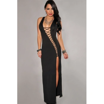 B100839 Bağlamalı Seksi Uzun Elbise
