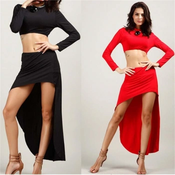 B101337 Asimetrik Etek Ve Uzun Kollu Büstiyer Takım