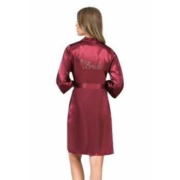 Bordo Kısa Saten Bride Sabahlık