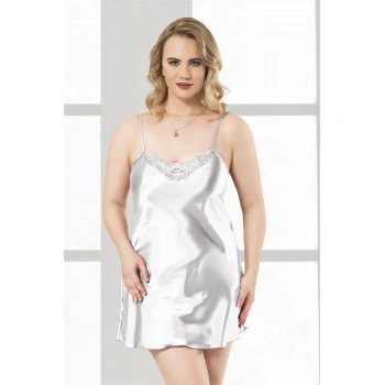Büyük Beden Beyaz Kısa Saten Gecelik