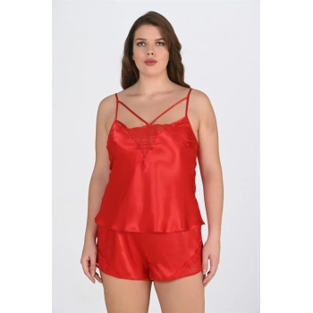 Büyük Beden Kırmızı Şort Takımı 1076