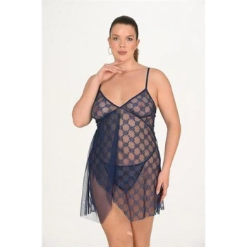 Büyük Beden Lacivert Gecelik 3046