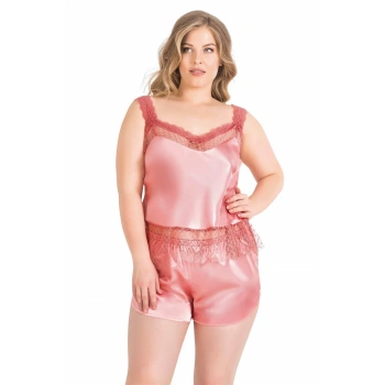 Büyük Beden Mercan Saten Babydoll Şort Takımı