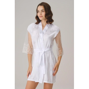 Çeyizlik Uzun Kol V Yaka Kadın Saten Düz Yazlık Mini Dantel Detaylı Sabahlık
