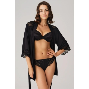 Dantelli Sabahlık Balenli Destekli Dolgulu Taşlı Sütyen Ve String 3lü Takım