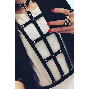 Dikdörtgen Detaylı Şık Deri Harness - Brf4