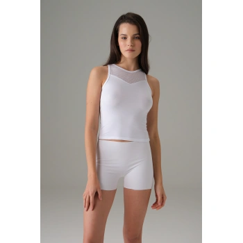 Doreanse Kadın Halter File Yaka Atlet Beyaz 9401