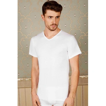 Erkek Pamuklu Kısa Kol V-yaka Klasik Fa T-shirt