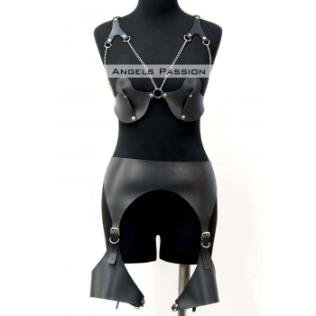 Erotik Deri Jartiyer Harness Takım, Kadın Fantezi İç Giyim - Brf1220