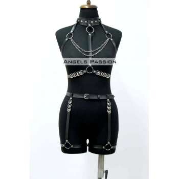 Fantazi İç Giyim Zincirli Erotik Harness Takım - Brf1081
