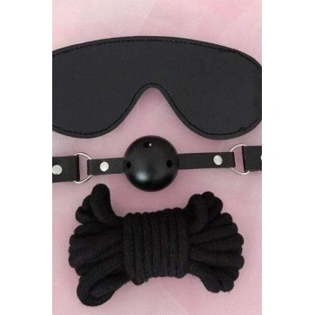 Gözlük Ağız Topu İp Üçlü Deri Harness Set