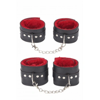 İçi Kırmızı Tüylü Kol Bacak Kelepce Set