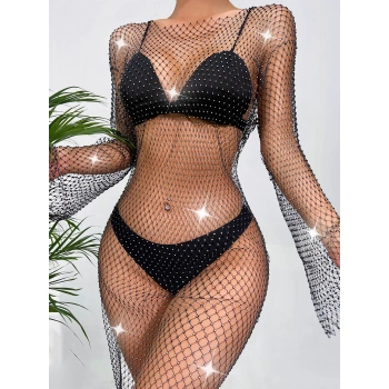 Işıltılı File Detaylı Uzun File Gece Elbisesi & Taş İşlemeli Parti Modeli-gece & Davet Şıklığı