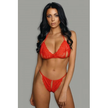 Kadın Kırmızı Dantelli Seksi Sütyen Takımı