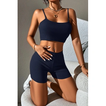 Kadın Lacivert Şortlu Kaşkorse Gecelik Takım