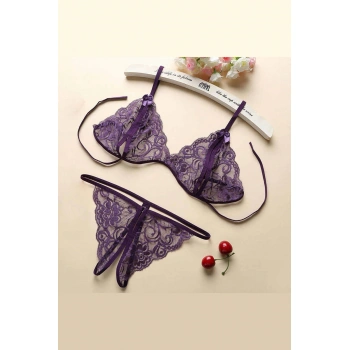 Kadın Mor Dantelli Sütyen Külot Takımı