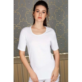 Kadın Pamuklu Ribana Geniş Yaka Kısa Kol Fa T-shirt