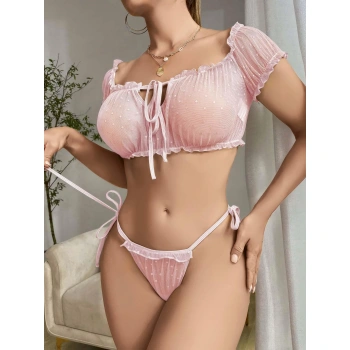 Kadın Pembe Bustiyer Külot Sexy Kostüm 8013