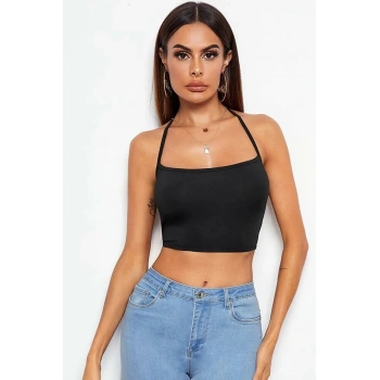 Kadın Siyah Belden Bağlamalı Şık Büstiyer