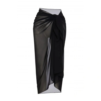 Kadın Siyah Bodrum Stili Bağlama Detaylı 150x75 Pareo