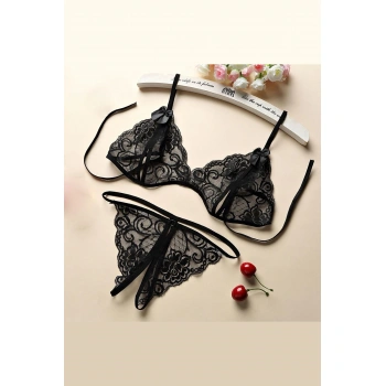 Kadın Siyah Dantelli Sütyen Külot Takımı