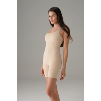 Kadın Ten  Dikişsiz Askılı Tulum Bodysuit 12483