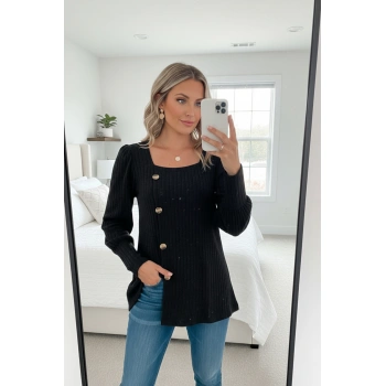 Kadın Uzun Kollu Düğmeli Mevsimlik Bluz – Yumuşak Dokulu, Esnek Ve Sıcak Tutan Kumaş