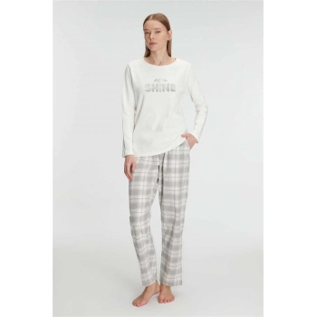 Kadın Uzun Kollu Pamuklu Kışlık Pijama Takımı Yumuşak Ve Rahat Ev Şıklığı