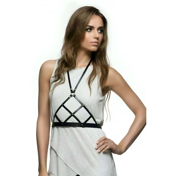 Kare Detaylı Şık Elbise Üzeri Deri Aksesuar - Brf187