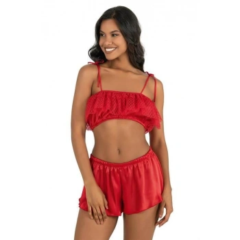 Kırmızı Saten Şort Takımı 9206