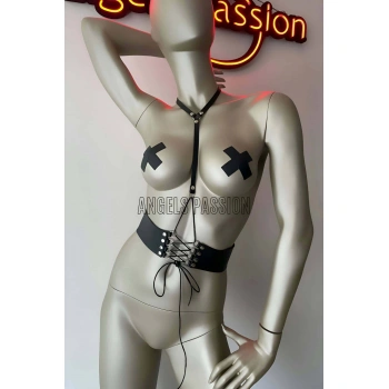 Klipsli Deri Korse Harness - Deri Korse Elbise - Brf594