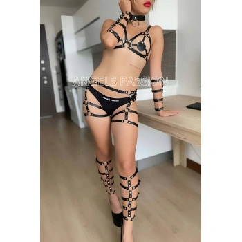 Kol Ve Bacak Deri Detaylı Full Harness Takım