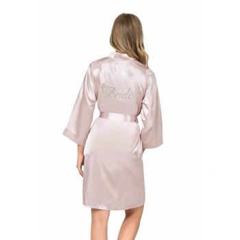 Pudra Kısa Saten Bride Sabahlık