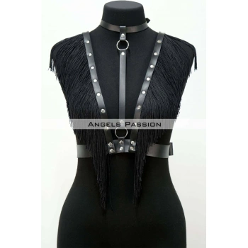 Püskül Ve Deri Büstiyer Harness, Püsküllü Clubwear, Deri Büstiyer - Brf767