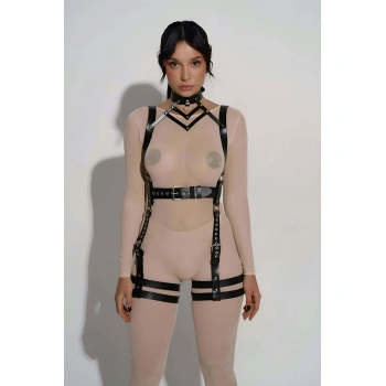 Şık Deri Body Harness, Tasma Ve Kemer Detaylı Harness  - Brf1301