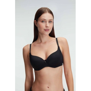 Siyah Balenli Desteksiz Dolgusuz Askıları Çıkabilen Günlük Klasik T-shirt Sütyeni