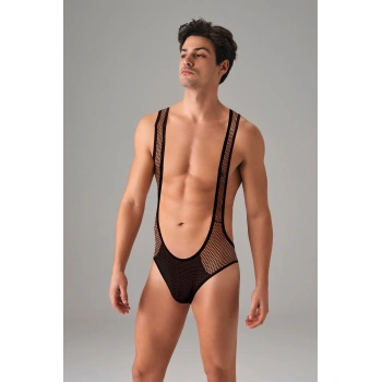 Siyah Erkek  File Kumaş Askılı Jockstrap Body 3053