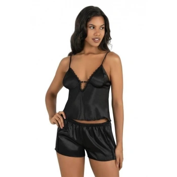 Siyah Saten Şort Takımı 9207