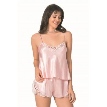 Somon Saten Babydoll Şort Takımı