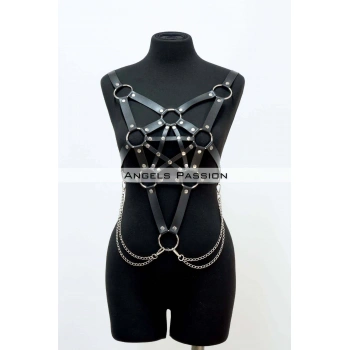 Zincir Detaylı Şık Deri Göğüs Harness, Büstiyer Harness, Deri Göğüs Harness- Brf1399