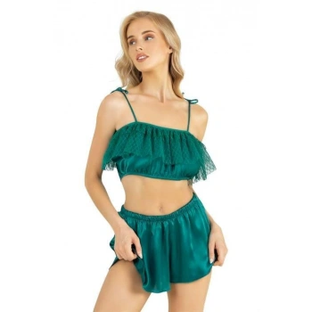 Zümrüt Saten Şort Takımı 9206