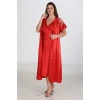 2li Kırmızı Sabahlık Takımı Bigsize 6226
