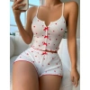 Beyaz Fiyonk Desenli Kalpli Askılı Şortlu Pijama Takım