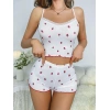 Beyaz Üstüne Çilek Desenli Askılı Şortlu Pijama Takımı