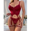 Bordo Babydoll İç Giyim Seti Bustiyer  ,külot , Bacak Bantları