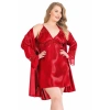 Büyük Beden Kırmızı Kısa İkili Saten Sabahlık Gecelik Takımı