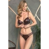 Deri Görünümlü Balenli Destekli Dolgulu Askıları Çıkabilen Ortası Fermuarlı Büstiyer Sütyen Ve Slip Takım